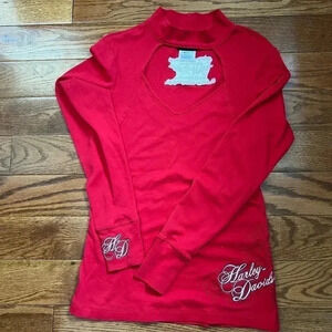 Women’s Vintage Harley Davidson Cut Out Long Sleeve Red Sz S